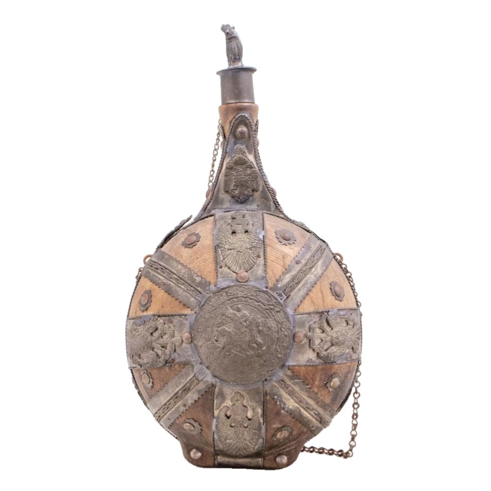 Balkan, Greece, 19th Century, Powder Flask with Equestrian Figure and Double-Headed Eagle Decoration (1 of 20)