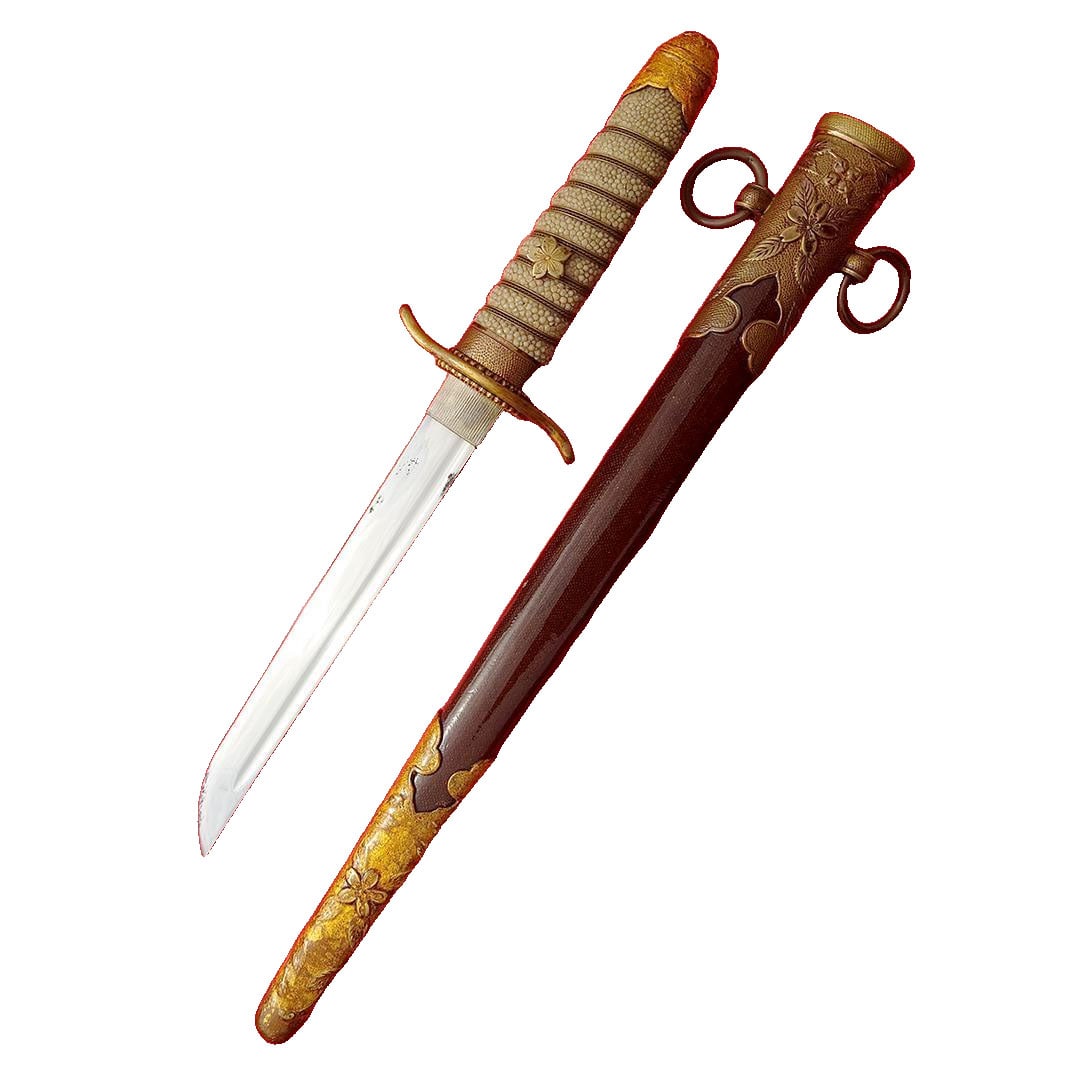 Japanese Navy short sword with red sharkskin scabbard, restored piece, replica sword. (1 of 14)