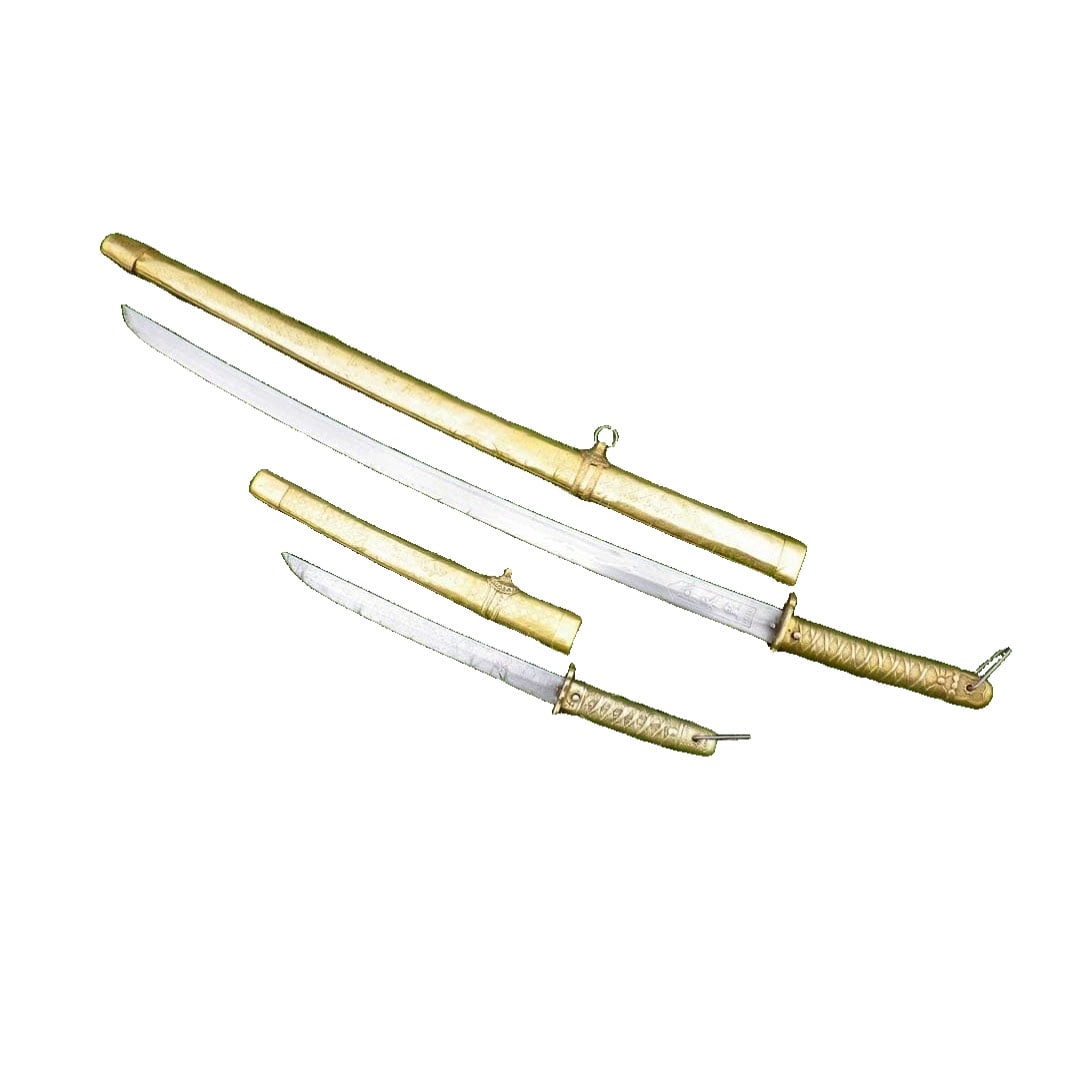 A reproduction sword set for the 2600th Anniversary of the Imperial Era, Showa 15 (1940), by Sato: This is a replica sword sold at the 2600th Anniversary Festival held in Showa 15 (1940). A precious set of large and small swords. The blade is unsharpened. It is a festival commemorative item. As it