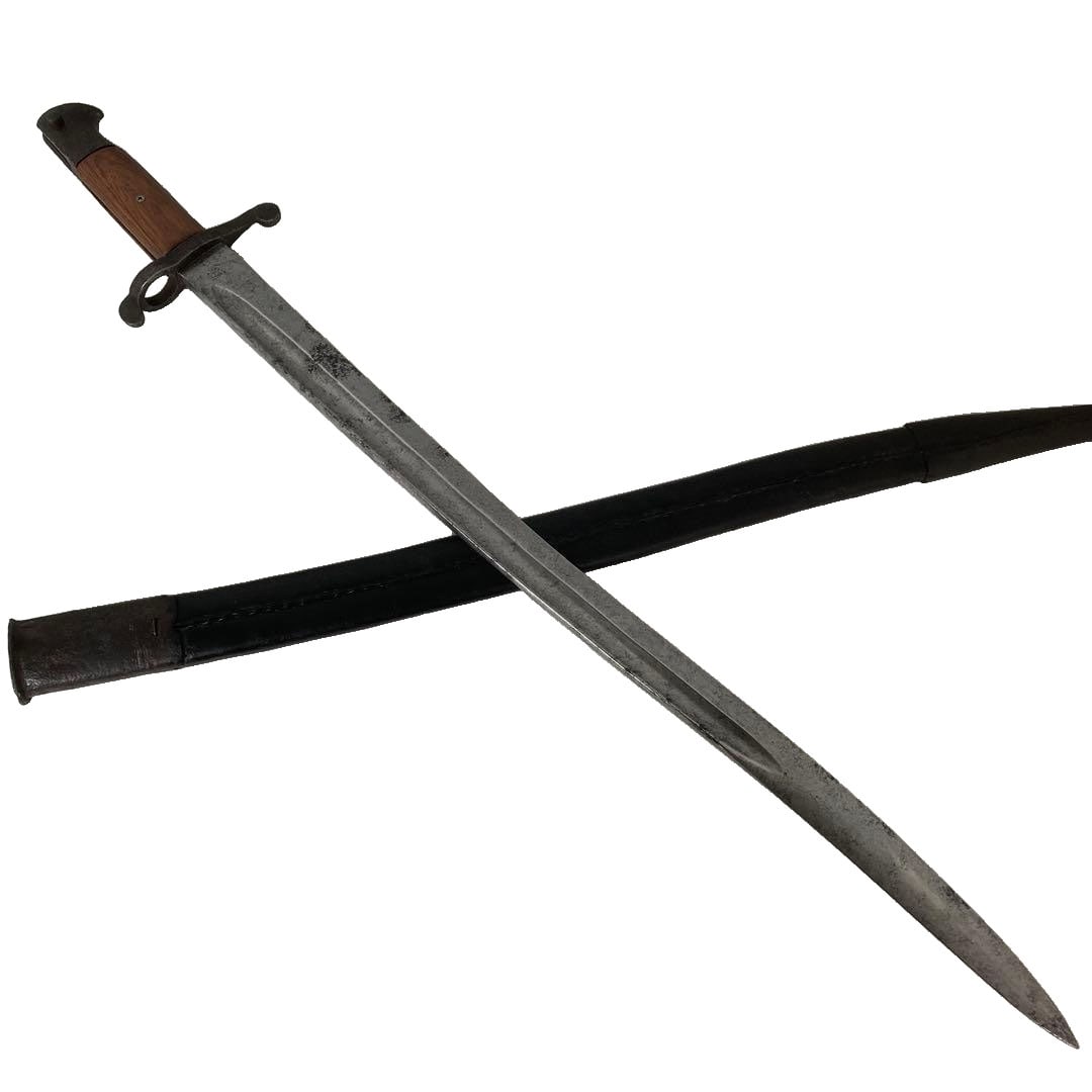 Antique Japanese Military Yataghan-Style Bayonet with Leather Scabbard, Early Meiji Period Military (1 of 20)