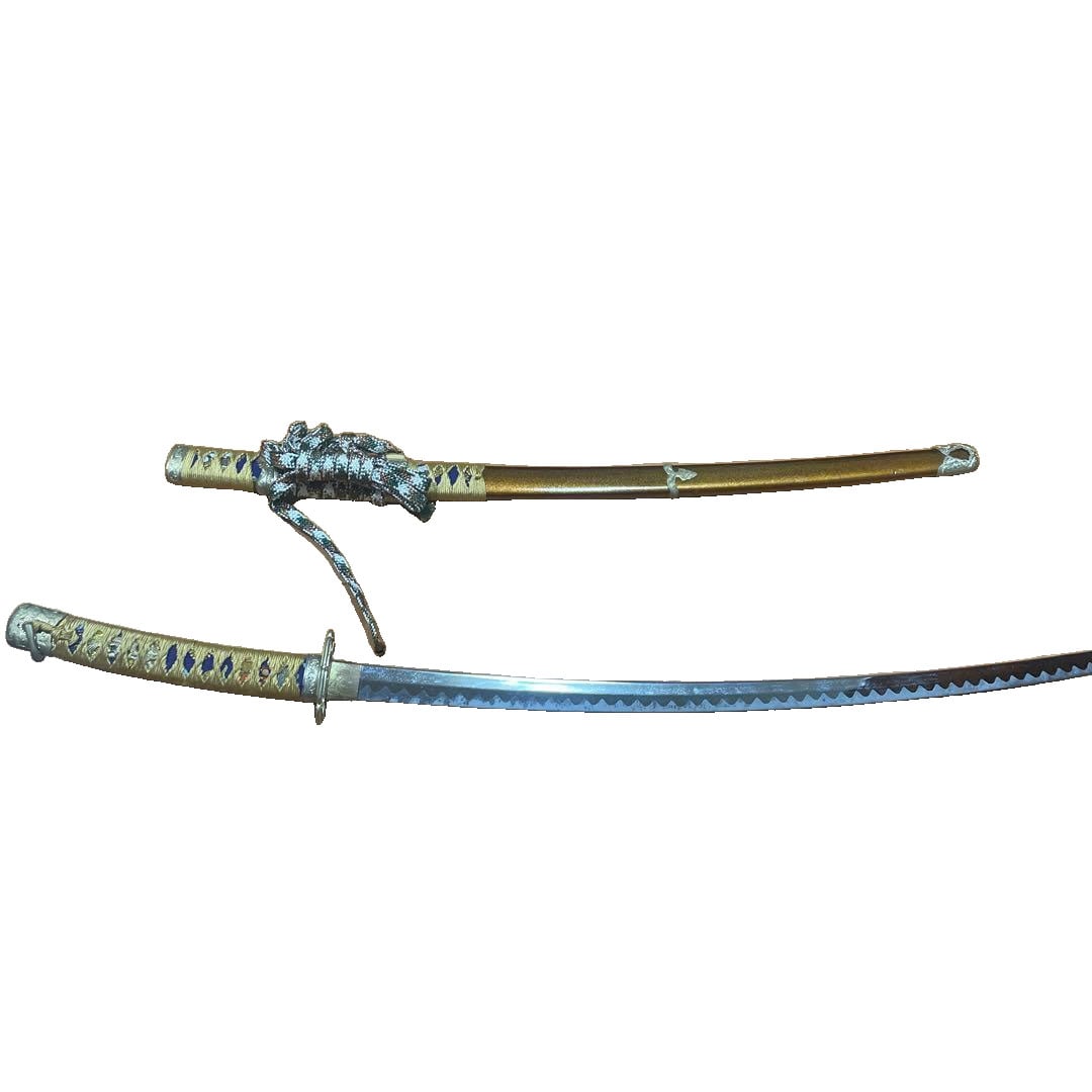 Sword: This is a sword. It comes with a stand for the blade and a scabbard. The weight is less than 1 kilogram.
