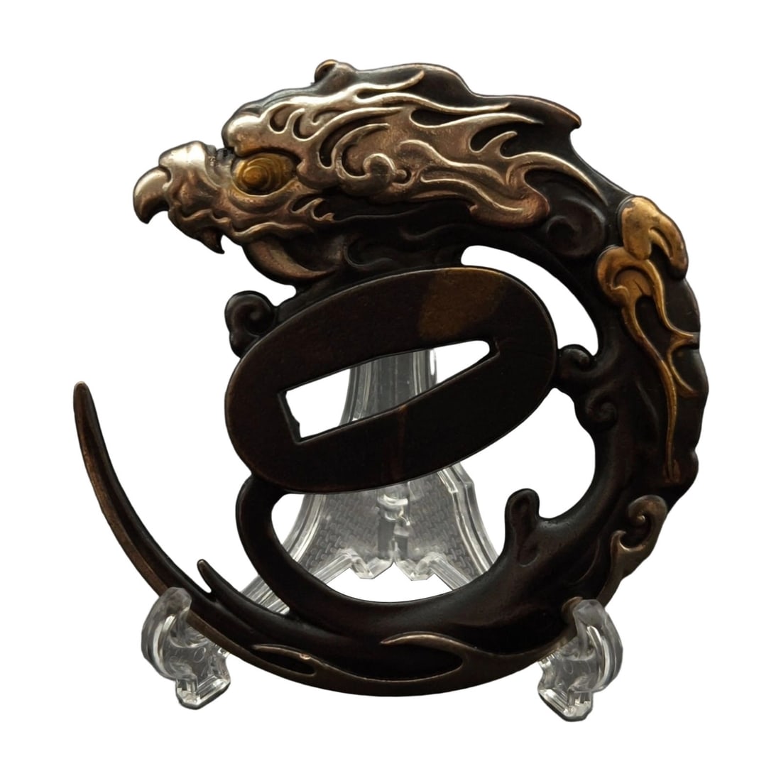 Tsuba with Cloud and Dragon Design DHT21, Copper Base, Fine Workmanship (1 of 7)