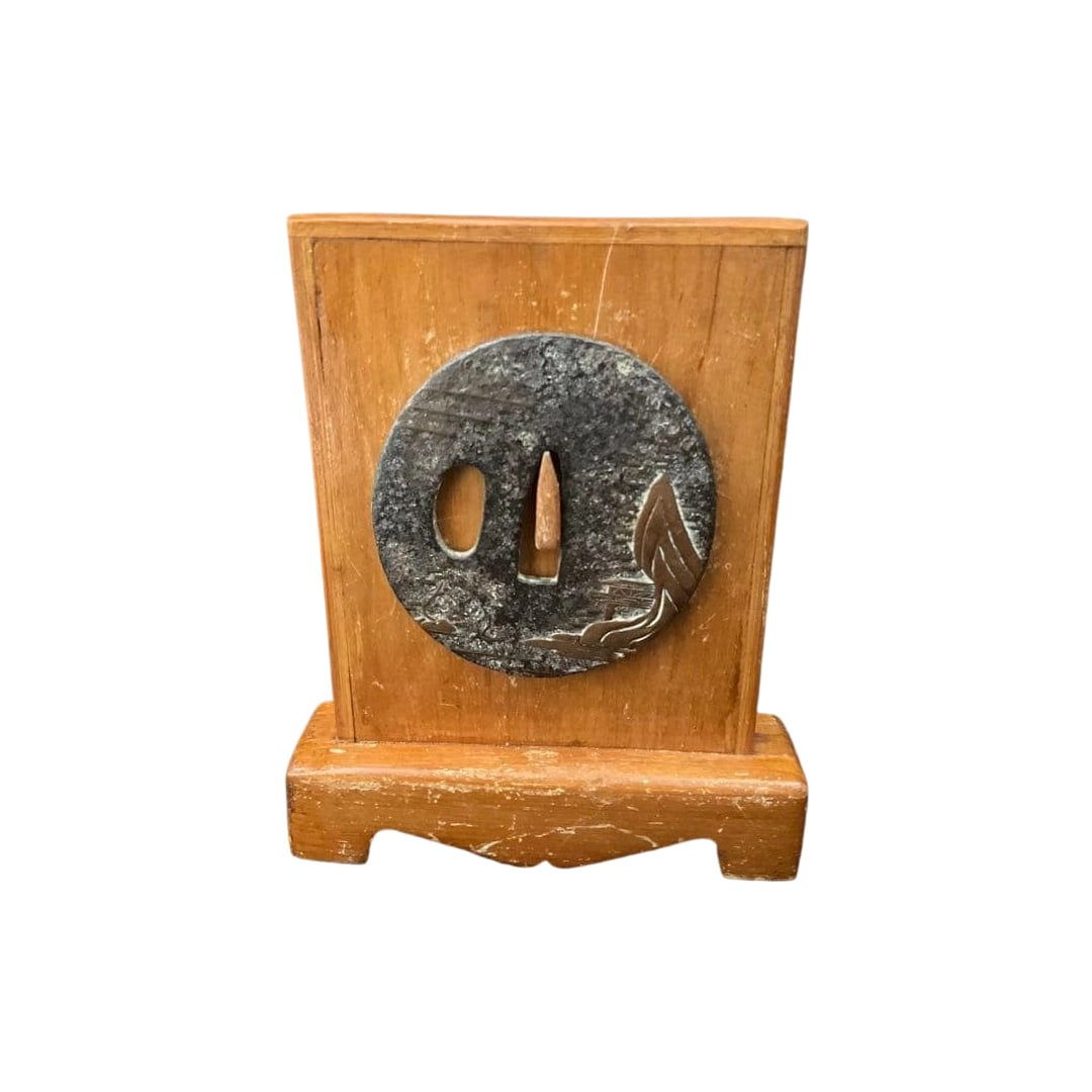 Iron Tsuba Inlaid Sword Fittings Period Sword Fittings Antique Item Retro Accessory with Stand (1 of 11)