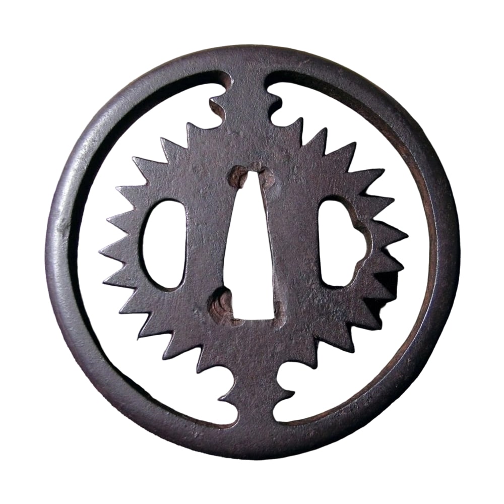 Period Armor Iron Ground Clock Tsuba Akasaka Certificate with Paulownia Box Early Edo Period (1 of 10)