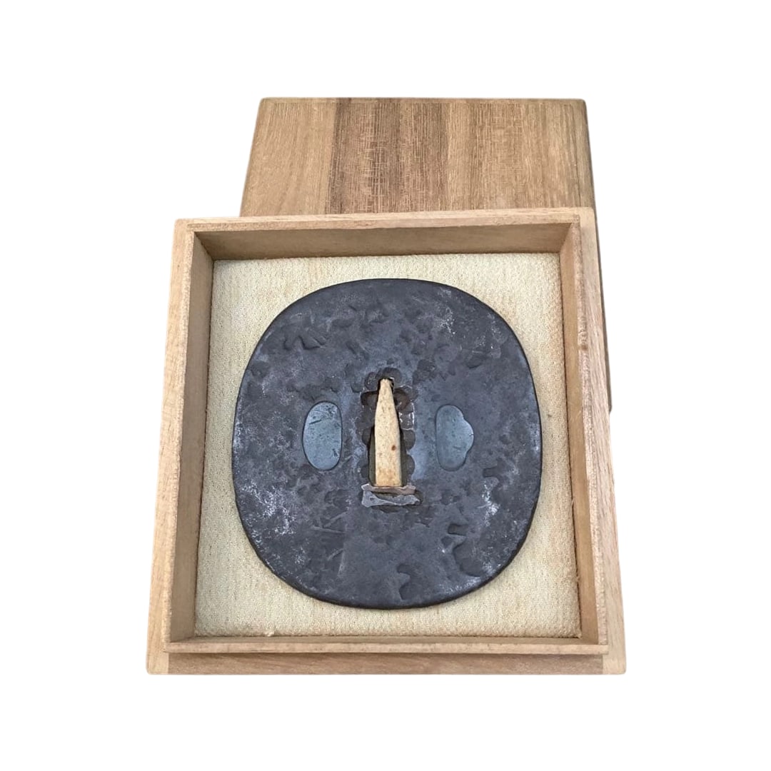 Iron Tsuba Sword Fittings, Period Sword Fittings, Samurai Antiques, Vintage, With Box. (1 of 8)