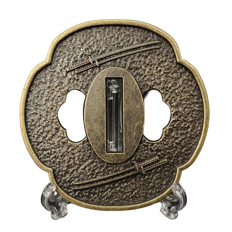 Tsuba, alloy, modern piece. Tsuba, sword guard, Japanese sword fittings.: Lot GK140: Tsuba, Alloy, Modern Piece, Tsuba, Sword Guard, Japanese Sword Fittings Material: Alloy. Weight: Approximately 77 grams. Thickness: Approximately 5 millimeters. The item is solely the tsuba