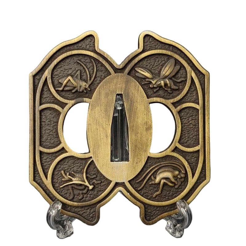 Tsuba, alloy, modern piece, tsuba, Japanese sword fittings.: Tsuba, Alloy, Modern Piece, Japanese Sword Fittings Material: Alloy, Weight: Approximately 84 grams, Thickness: Approximately 5 millimeters. The item is solely the tsuba; the sword stand is used for
