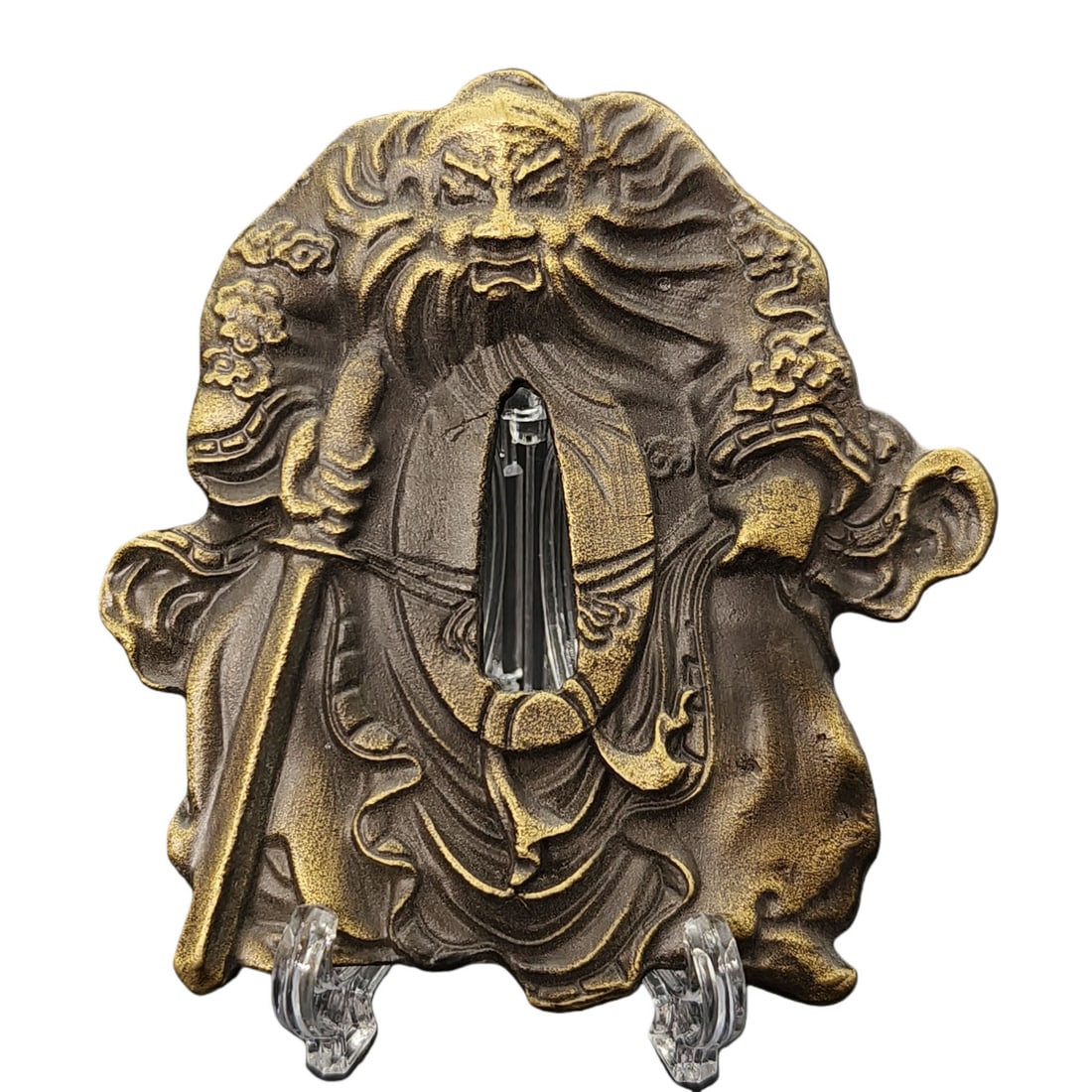 Tsuba with Shoki Design, Alloy Construction, Craftsmanship: Tsuba with Shoki Design, Alloy Material: Alloy. Thickness: Approximately 4mm. Weight: Approximately 105g. The item is handcrafted.