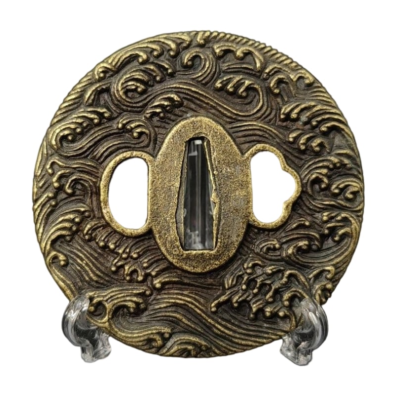 Tsuba with Sea Wave Design, Alloy, Modern Piece. Tsuba, Sword Guard, Japanese Sword Fittings. (1 of 7)