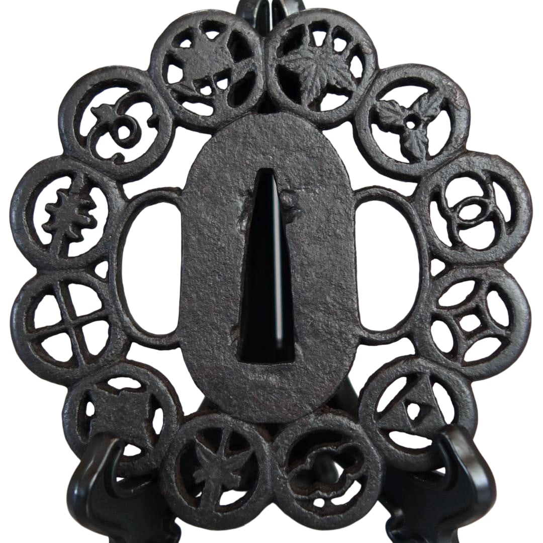 Kamon Tsuba, Iron Ground Tsuba, Tsuba, Sword Fittings, Japanese Sword, Arms and Armor, Antique, (1 of 20)