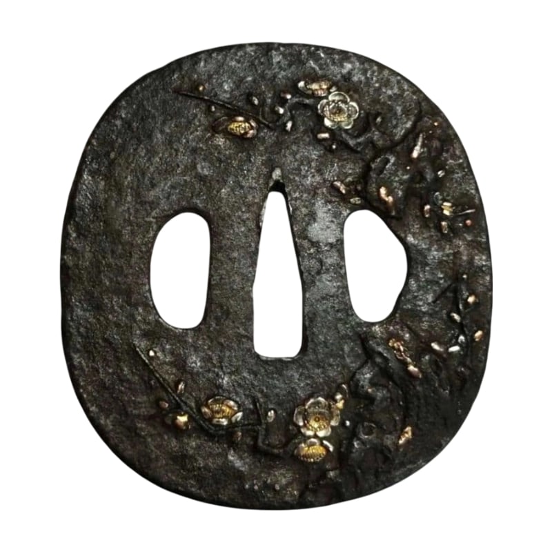 Iron Tsuba with Plum Design, Gold Inlay, Sword Fittings, Japanese Sword (1 of 8)