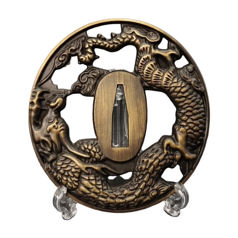 Tsuba, "Ryuo-zu" (Dragon King Design), Alloy, Modern Piece, Tsuba, Sword Guard, Japanese Sword: Tsuba "Dragon King Design" Alloy Modern Piece Tsuba Sword Fittings Japanese Sword Mountings Material: Alloy. Weight: Approximately 131 grams. Thickness: Approximately 5 millimeters. The item is only