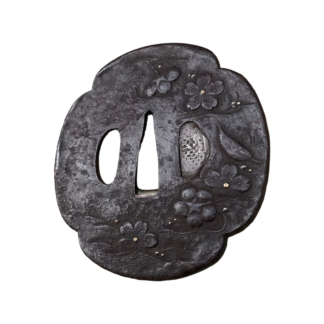 Iron Tsuba Inlaid with Floral Pattern Sword Fittings Period Sword Fittings Samurai Antique Retro (1 of 8)