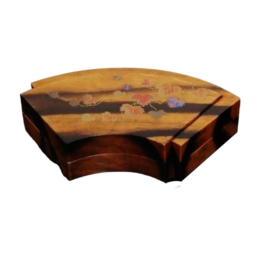 Suzuki Shoei III, Kaga Province Lacquer Art, Black Persimmon, Ivy Maki-e, Fan Shape (1 of 13)
