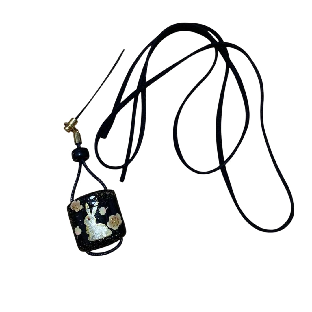 Inro, Miniature, Hanging Cord, Black, Rabbit, Prayer: Inro, Miniature, Hanging Cord, Black Rabbit, Prayer