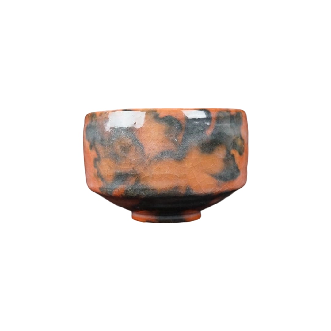 Sasaki Akira (Sasaki Akiraku) Chojiro Mimitsu Imitation Aka Chawan (Red Tea Bowl): Sasaki Akira, Chojiro Mimitsu, Aka Chawan (Red Tea Bowl), Daitoku-ji, Fukumoto Sekio, with Signed Box, Tea Ceremony Utensil, Height 8cm, Width 11.5cm With Original Box and Cloth