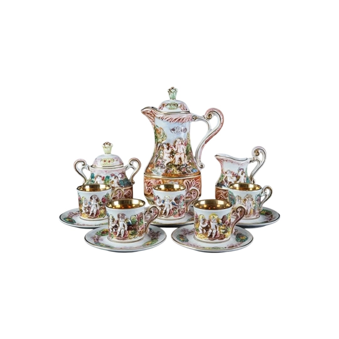 Italian Manufacture Capodimonte Demitasse Coffee Set with Cupid Motif (1 of 20)