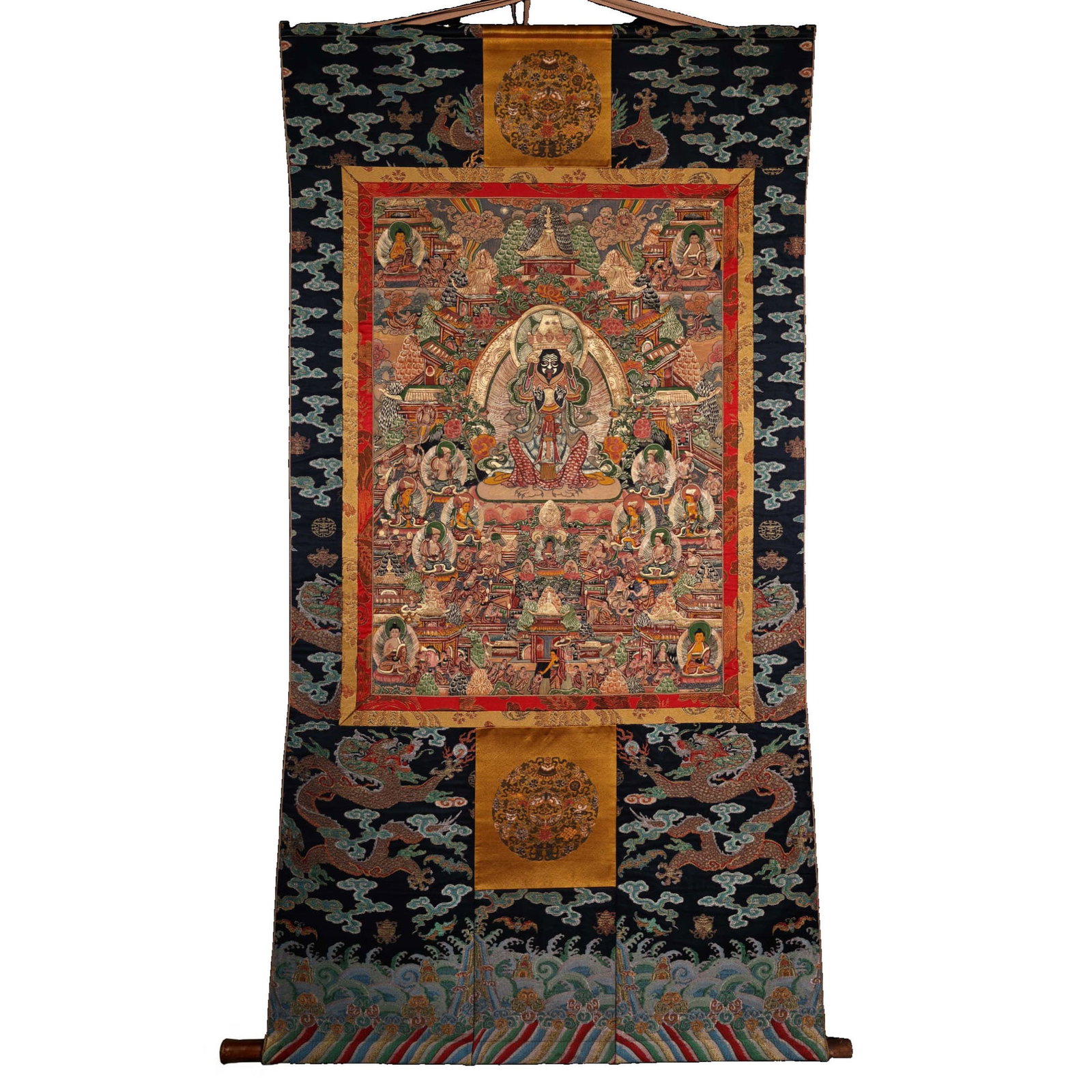 Ming Dynasty Tibetan Thangka of Zashi Ram: This thangka is hand-painted by a top Ming Dynasty artist using pure natural mineral pigments, showcasing exquisite craftsmanship and deep religious cultural connotations. The painting is made on