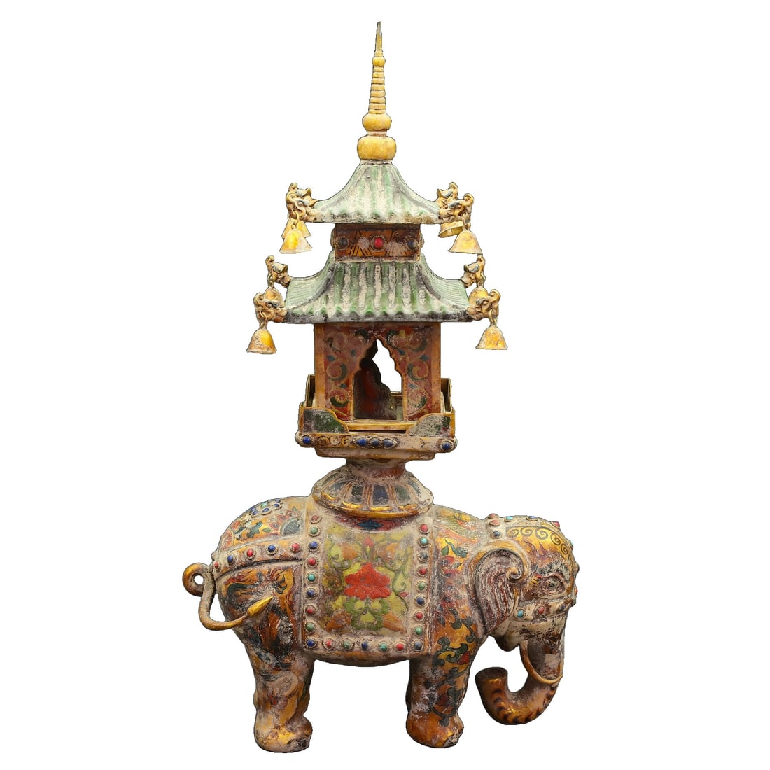 Copper Painted Engraved Elephant Stupa: This copper painted engraved elephant stupa showcases exquisite craftsmanship and vivid form, representing a perfect blend of traditional craftsmanship and modern design. The intricate carvings and us