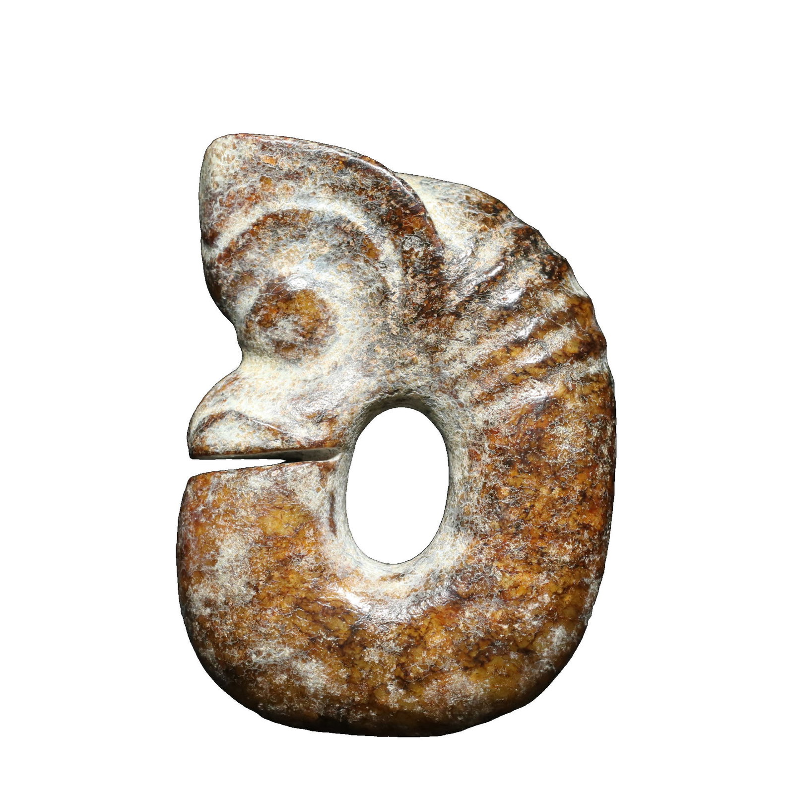 Hongshan Culture Hetian Jade Pig Dragon Ornament: This Hongshan culture Hetian jade pig dragon ornament features exquisite carving, delicate jade quality, and a rich patina, with vivid details. Its unique form reflects the superb craftsmanship of anc