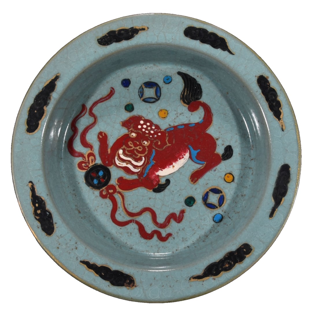 Song Dynasty Ru Kiln Ice Crackle Lion Pattern Folding Wash: This Ru kiln folding wash features an ice crackle surface with a vivid lion pattern, showcasing the exquisite and elegant craftsmanship of Song Dynasty ceramics. The unique folded rim design makes it