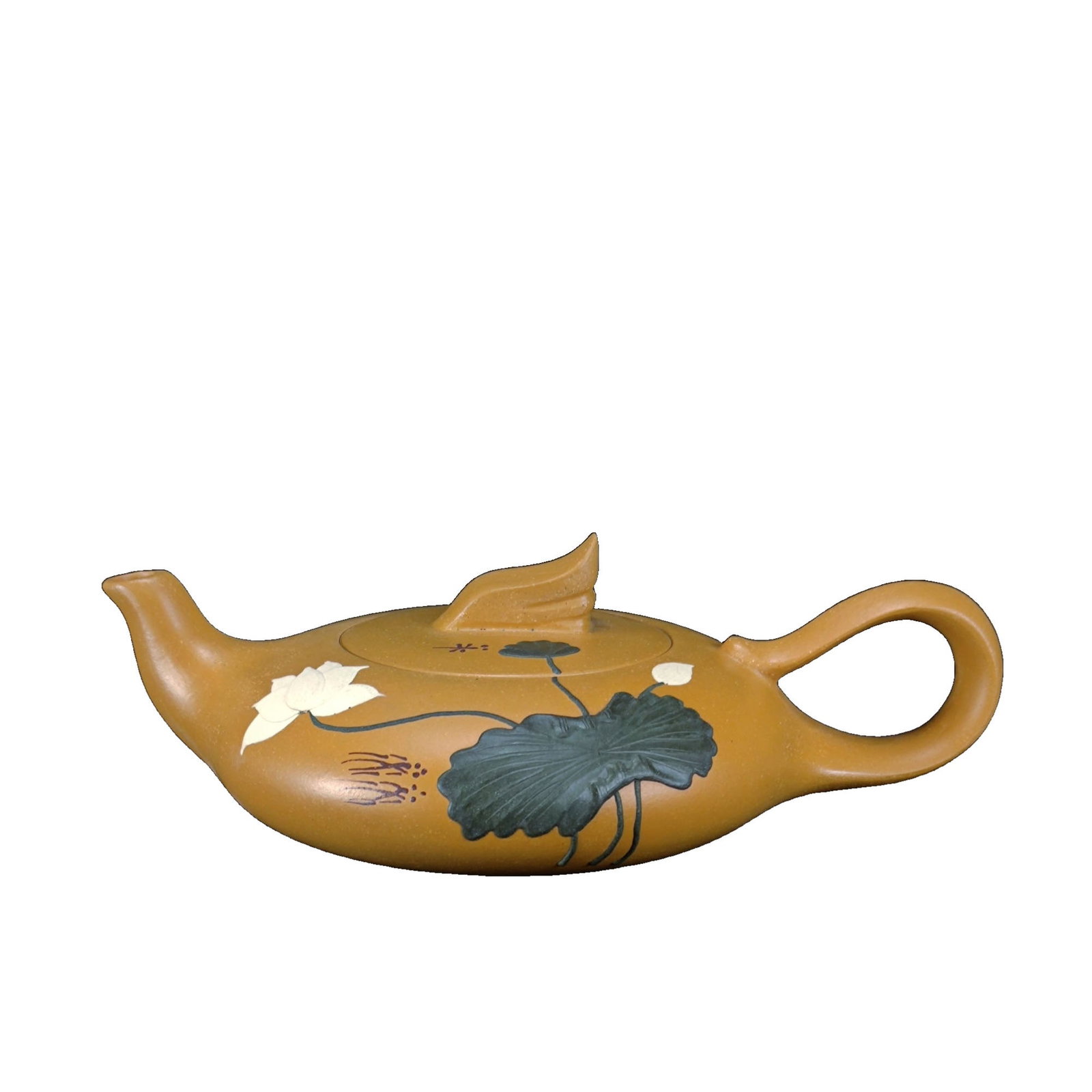 Gu Jingzhou Old Material Duan Clay Painted Lotus Zisha Teapot: A Zisha teapot by master Gu Jingzhou, crafted from old material Duan clay, featuring painted lotus motifs. The craftsmanship is exquisite, making it highly collectible. This teapot not only reflects G