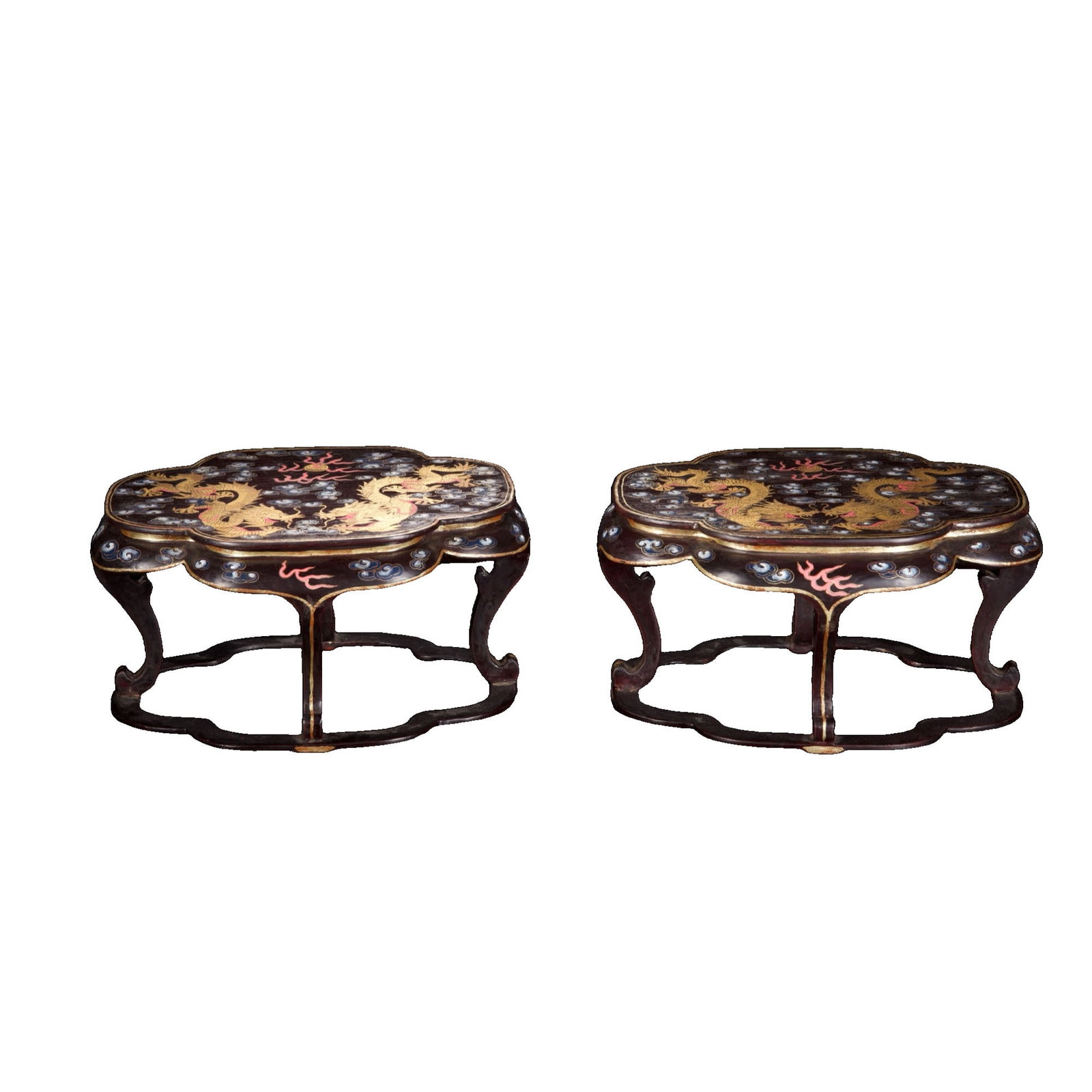 Wooden Lacquered Gold Painted Begonia Style Dragon Play Pearl Flower Stand (1 of 10)