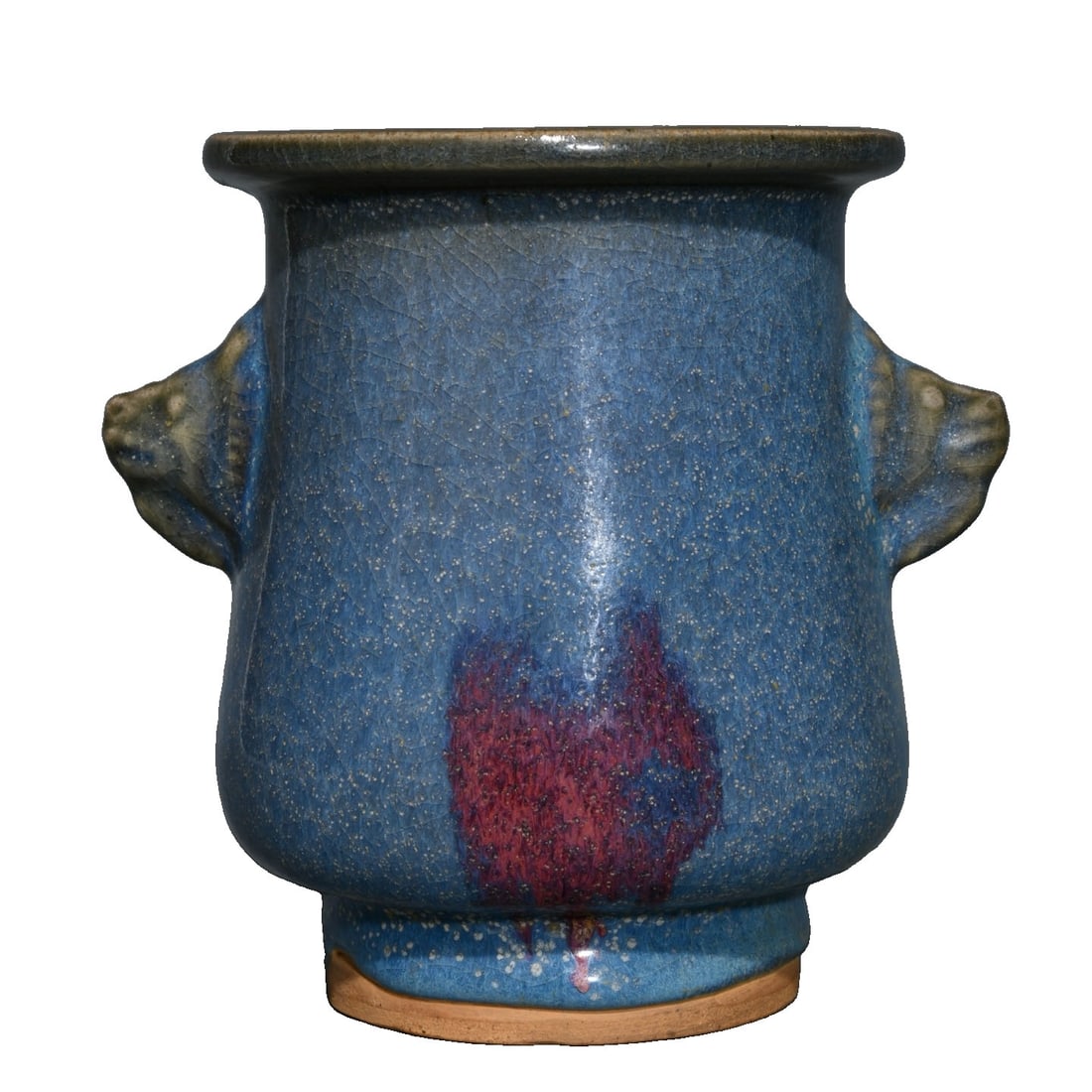 Song Dynasty Jun Kiln Beast Head Censer: This Song Dynasty Jun kiln beast head censer features a simple yet elegant shape with a lustrous glaze, showcasing the unique kiln transformation effects of Jun ware. The beast head decoration is