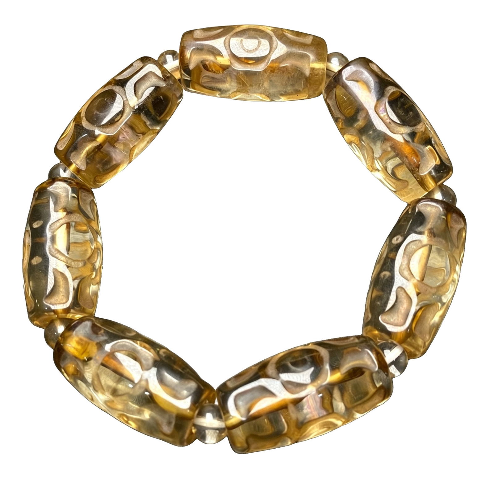 Old Material Crystal Three-Eyed Dzi Bead Bracelet: This bracelet is made of old material crystal, featuring three-eyed dzi beads, symbolizing the perfection of Buddha's body, speech, and mind. In Tibetan Buddhism, the three-eyed dzi is considered a