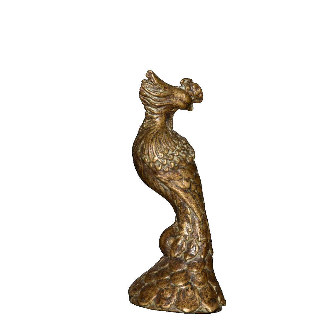 pure copper phoenix ornament: This pure copper phoenix figurine measures 2.5 cm in width, 2.5 cm in thickness, and 6 cm in height, weighing approximately 60 grams.