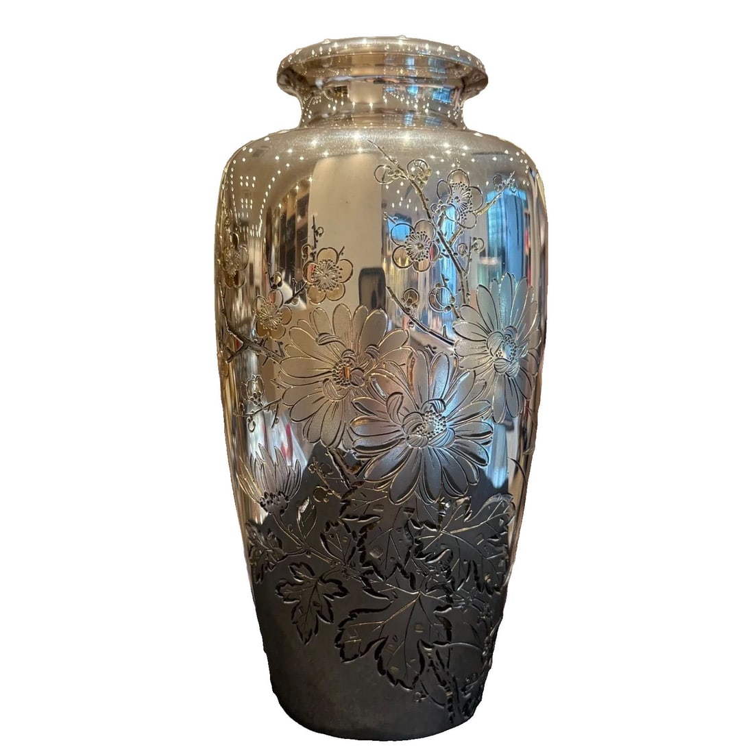 Gilt Sterling Silver Engraved Vase, 461g (1 of 13)