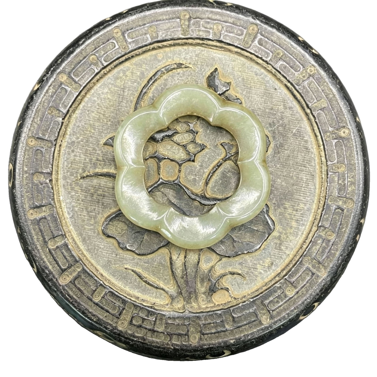 Hand-carved Antique Soft Jade Begonia-shaped Belt Buckle with Certificate of Authenticity (1 of 8)