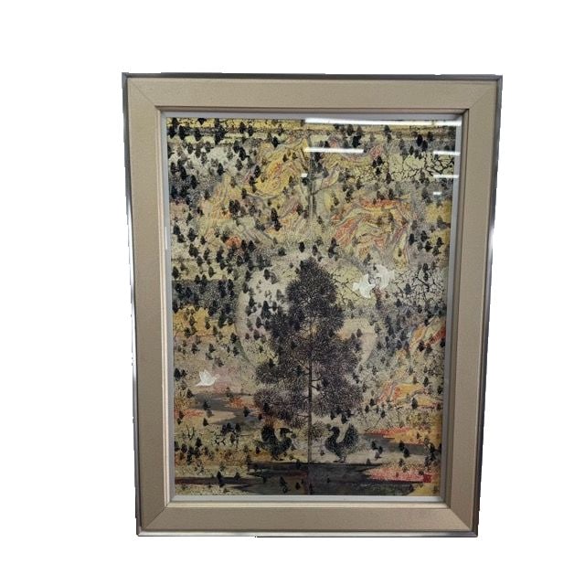 Takahashi Tsuneo, "Migratory Birds Mandala" - Belonging to the Japan Art Institute. Japanese: Takashi Tsuneo, "Migratory Bird Mandala" - Belonging to the Nihon Bijutsuin (Japan Art Institute). Japanese Painter. Nihonga (Japanese-style painting). Depicting migratory birds. Framed. Approximately