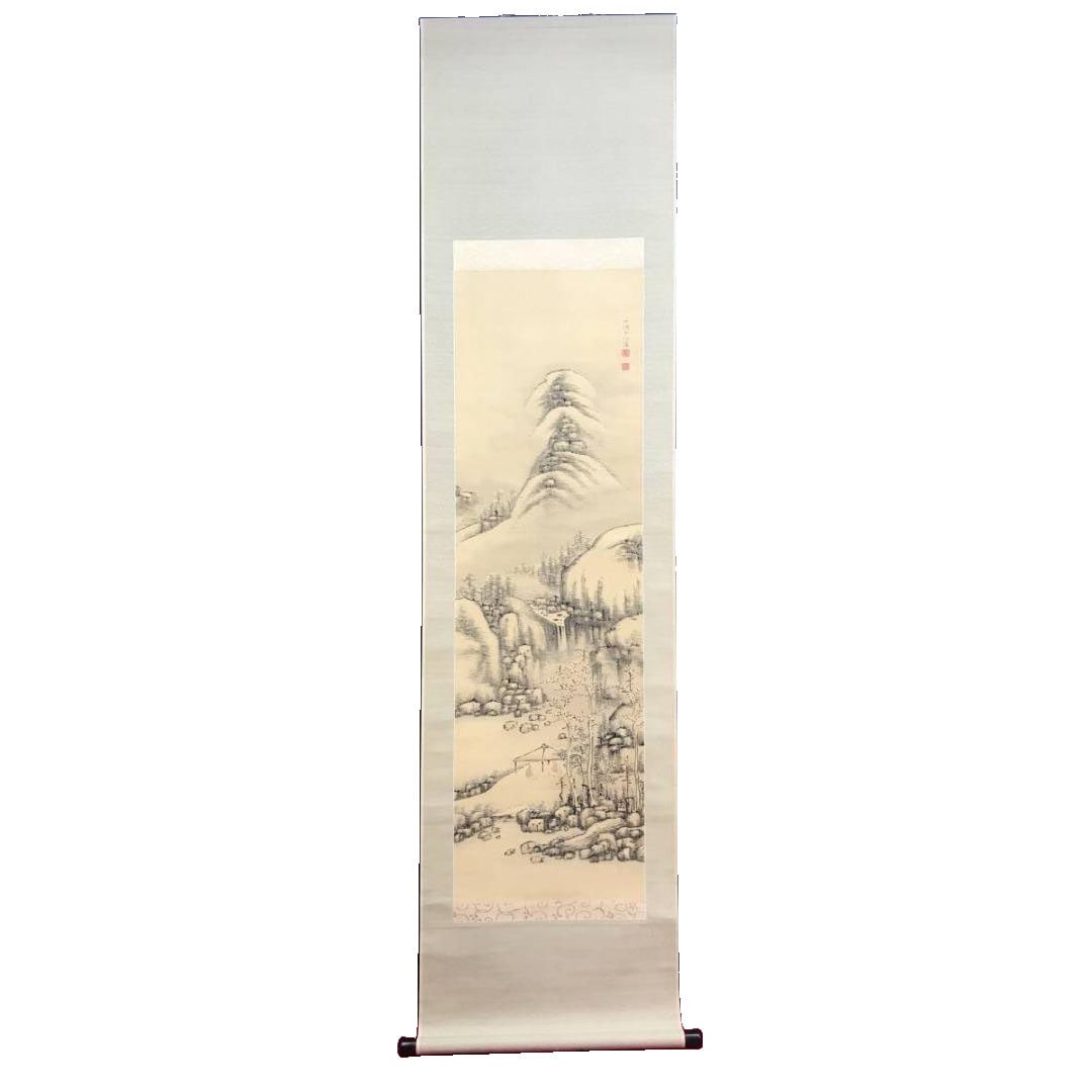 Nakahayashi Chikudo, "Snowy Landscape with Figures", Hanging Scroll, Late Edo Period.: Nakahayashi Chikudo, "Snowy Landscape with Figures" Hanging Scroll Nakahayashi Chikudo, Birth and Death Years: 1776-1853, Era: Late Edo Period, Field: Literati Painter, Origin: Owari Province, Given N