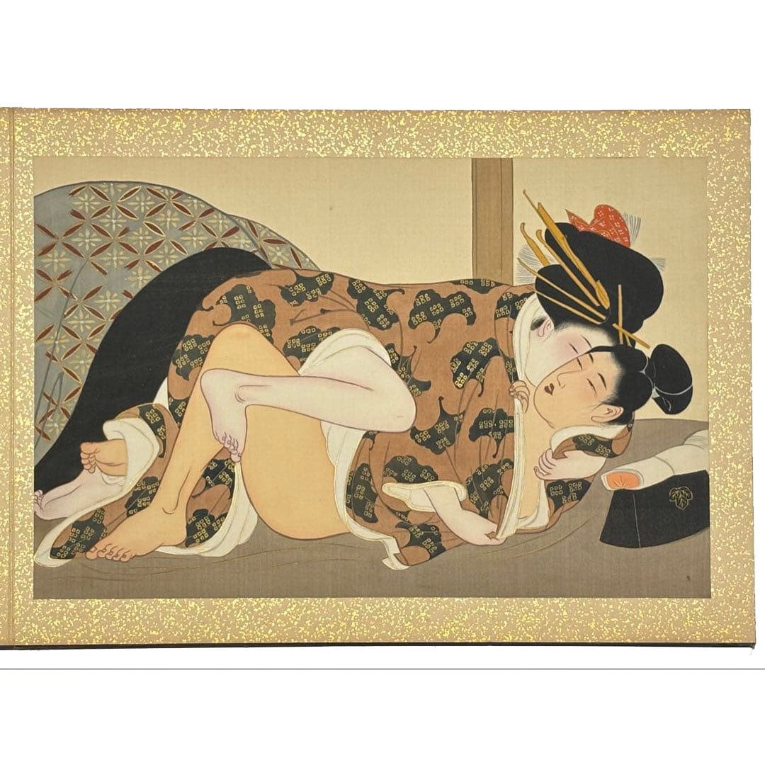 Luxurious Meiji Period Silk Album, Large Shunga with 12 Illustrations in One Volume, Erotic Book, (1 of 20)