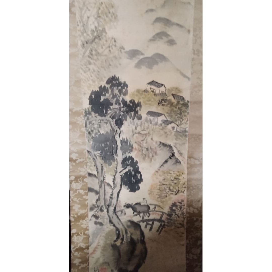 Tomita Keisen (Tomita Keisen) "Mountain Path" Nihonga Hanging Scroll, Ink and Color on Silk,: Hanging Scroll of Japanese Painting "Mountain Path" by Master Painter Tomita Keisen (Tomita Keisen). Painted on silk, marked as a hand-painted original, guaranteed authentic. The signature and inscrip
