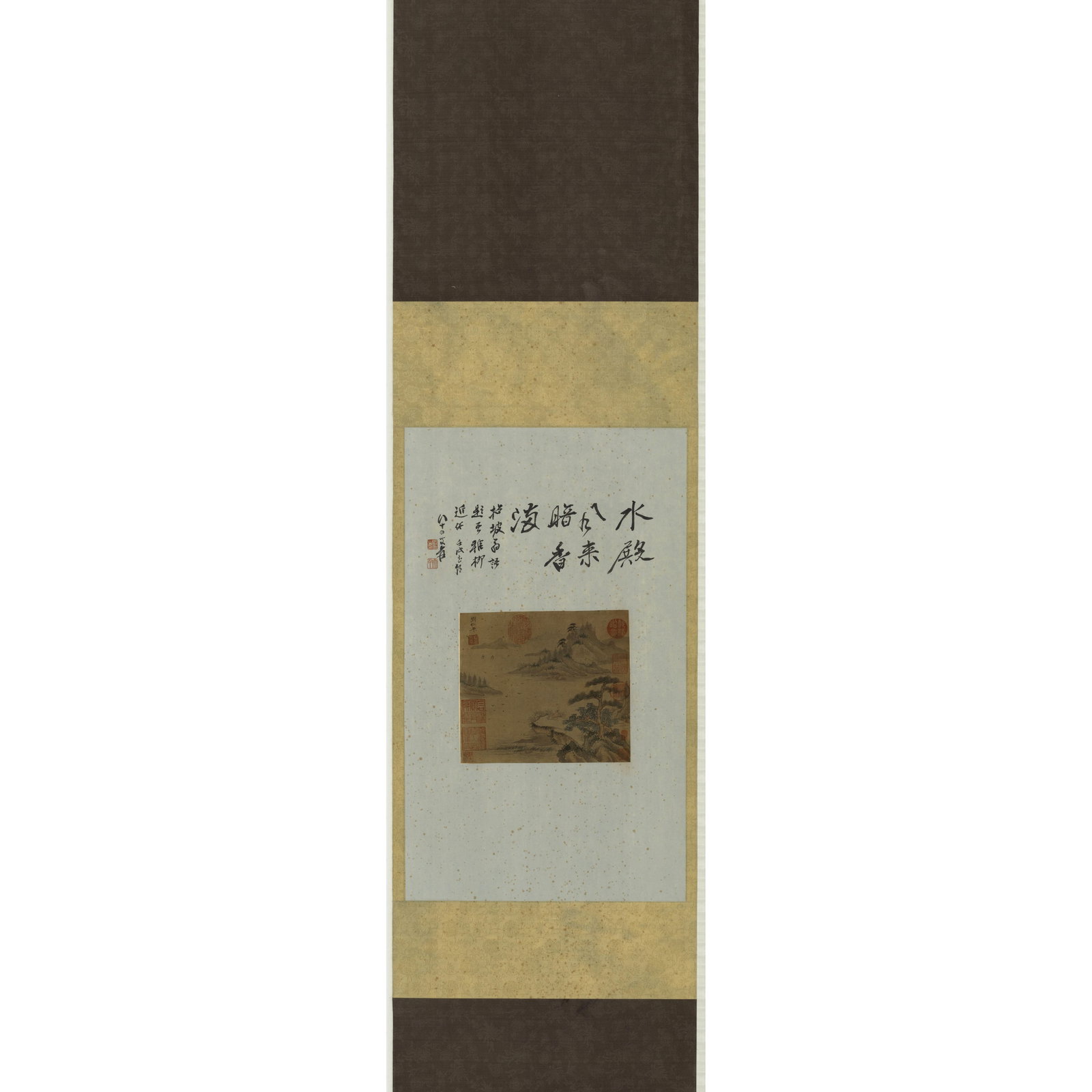 Southern Song Dynasty Silk Landscape Hanging Scroll: This silk landscape hanging scroll is the work of Liu Songnian, a renowned court painter of the Southern Song Dynasty. Liu Songnian is known for his delicate brushwork and profound understanding of na