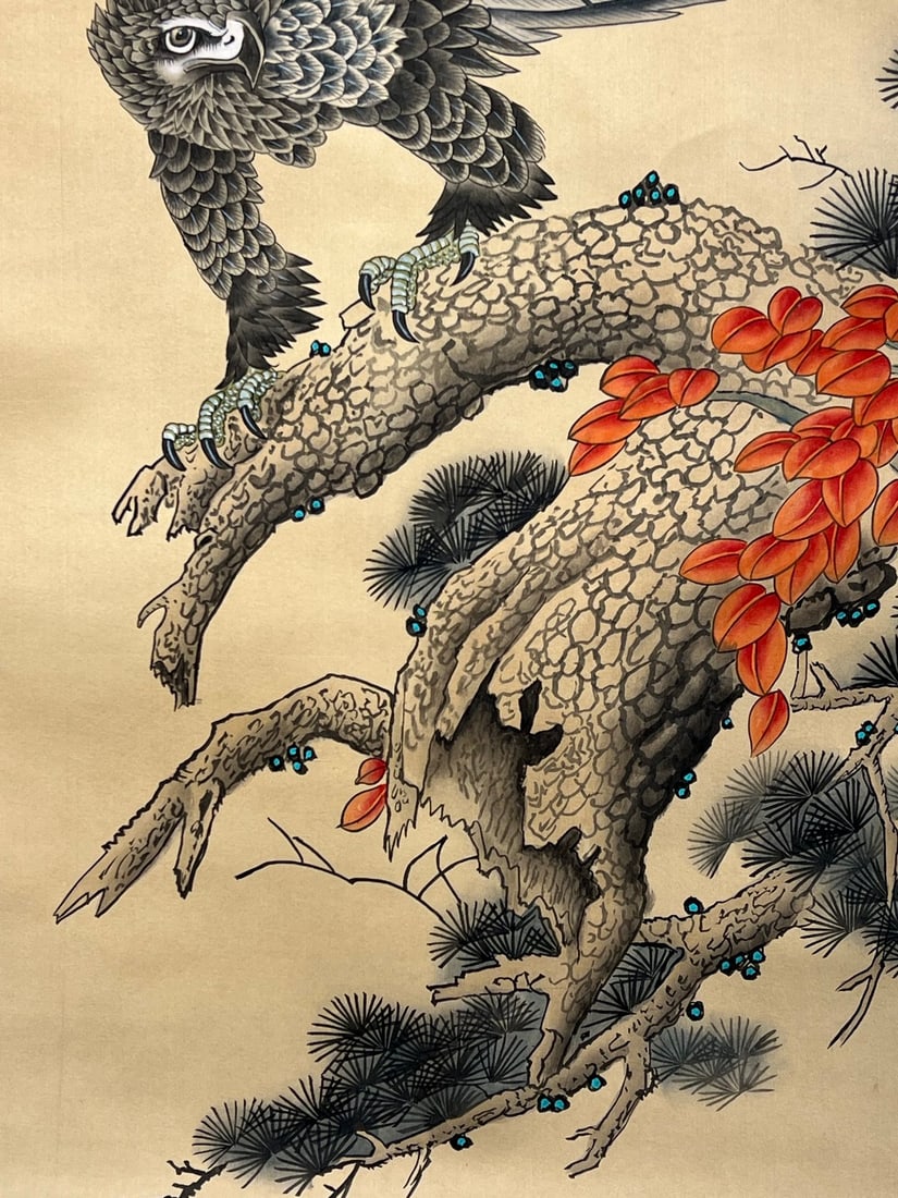Modern Silk Hanging Scroll with Eagle - 10