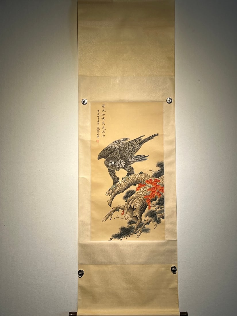 Modern Silk Hanging Scroll with Eagle - 3