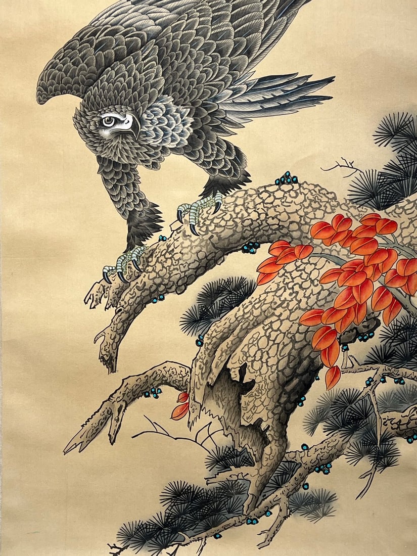 Modern Silk Hanging Scroll with Eagle - 6