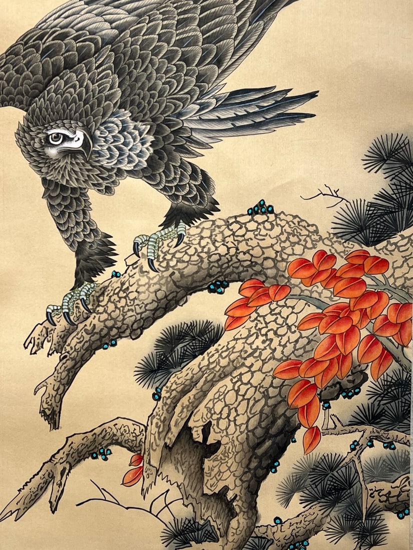 Modern Silk Hanging Scroll with Eagle - 9