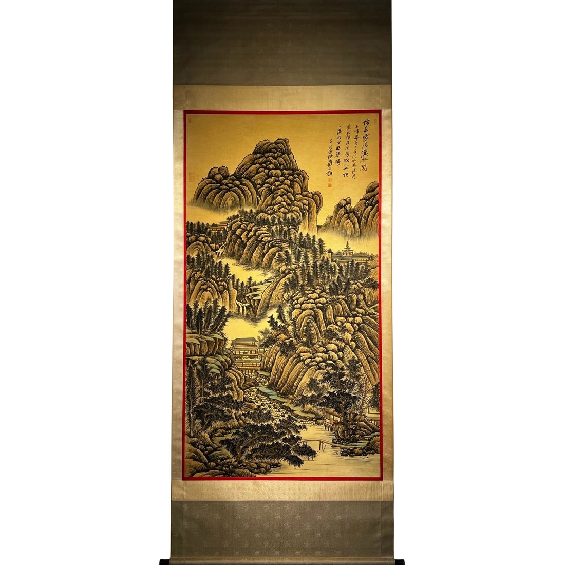 Modern Silk Imitation of Wang Meng's Qingxi Water Pavilion Hanging Scroll (1 of 10)