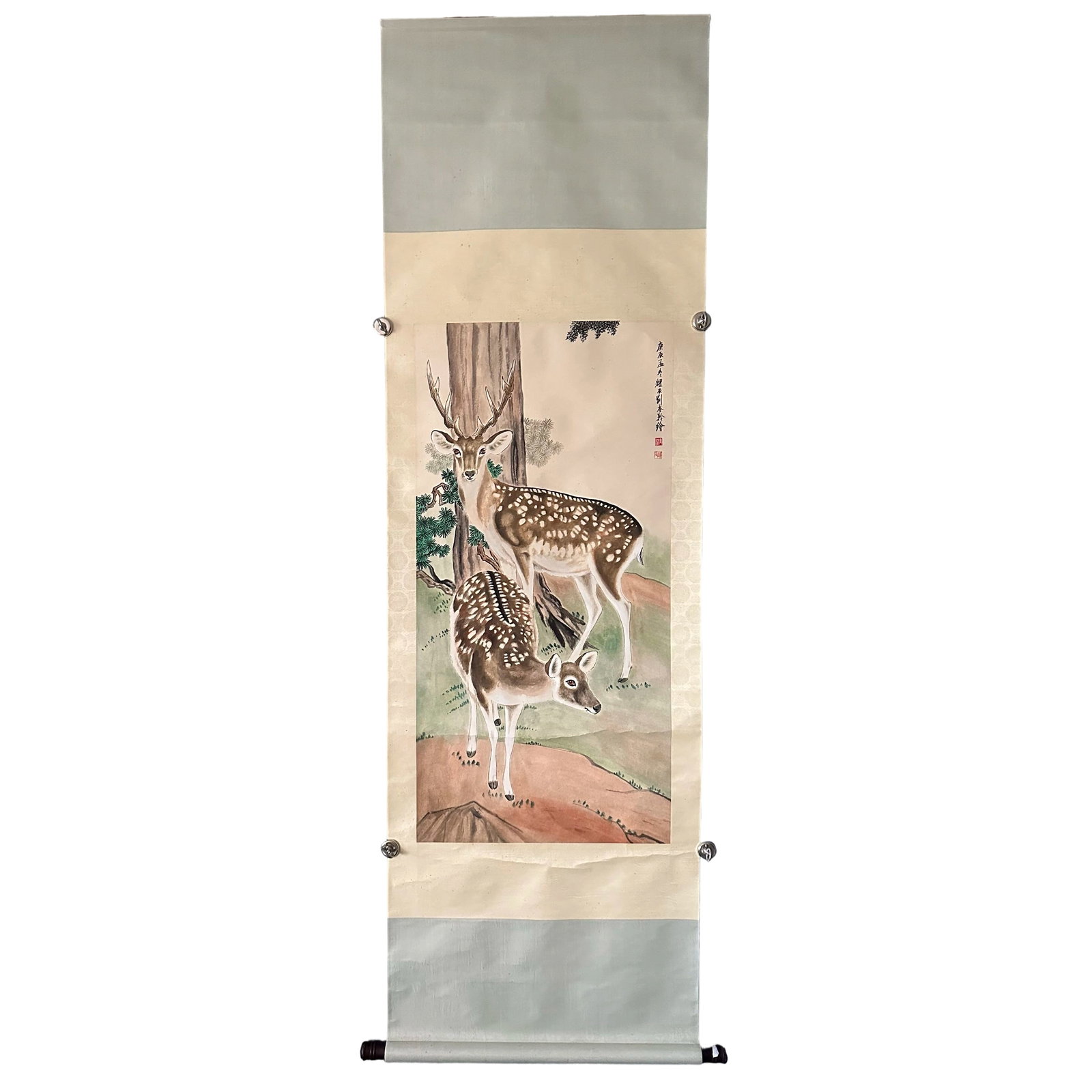 Liu Kuiling - Two Deer Painting: The work 'Two Deer' by Liu Kuailing showcases his keen observation of nature with vivid detail. The two deer in the painting are depicted with elegance and natural expressions, highlighting the artist
