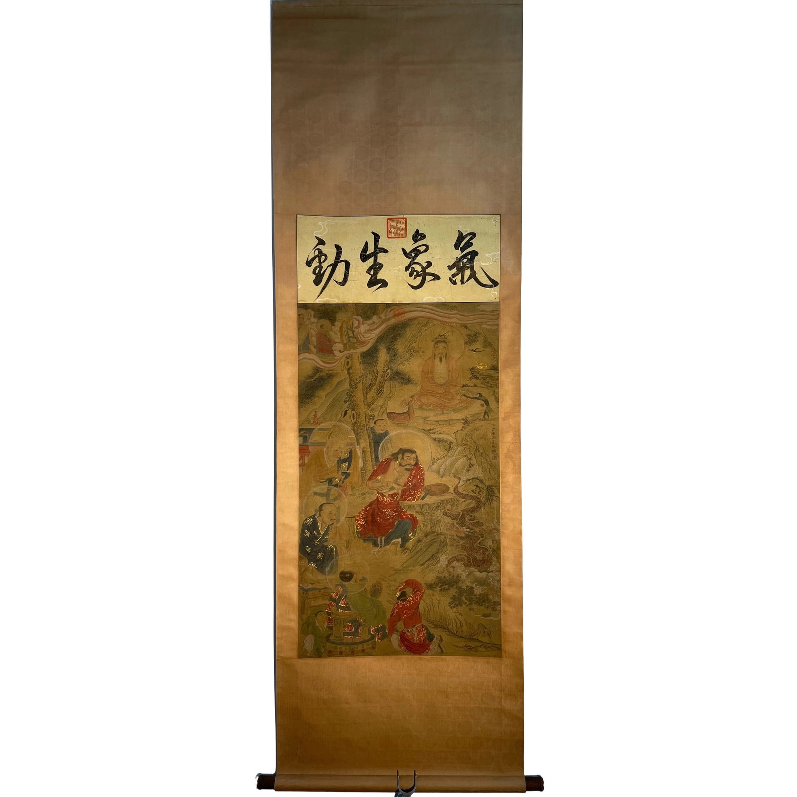 Ming Dynasty Silk Painting 'Luohan Subduing Dragon': This 'Luohan Subduing Dragon' painting is by the renowned Ming Dynasty artist Ding Yunpeng, showcasing his exquisite skills in line drawing of figures and Buddhist images. Ding Yunpeng, known as Nanyu