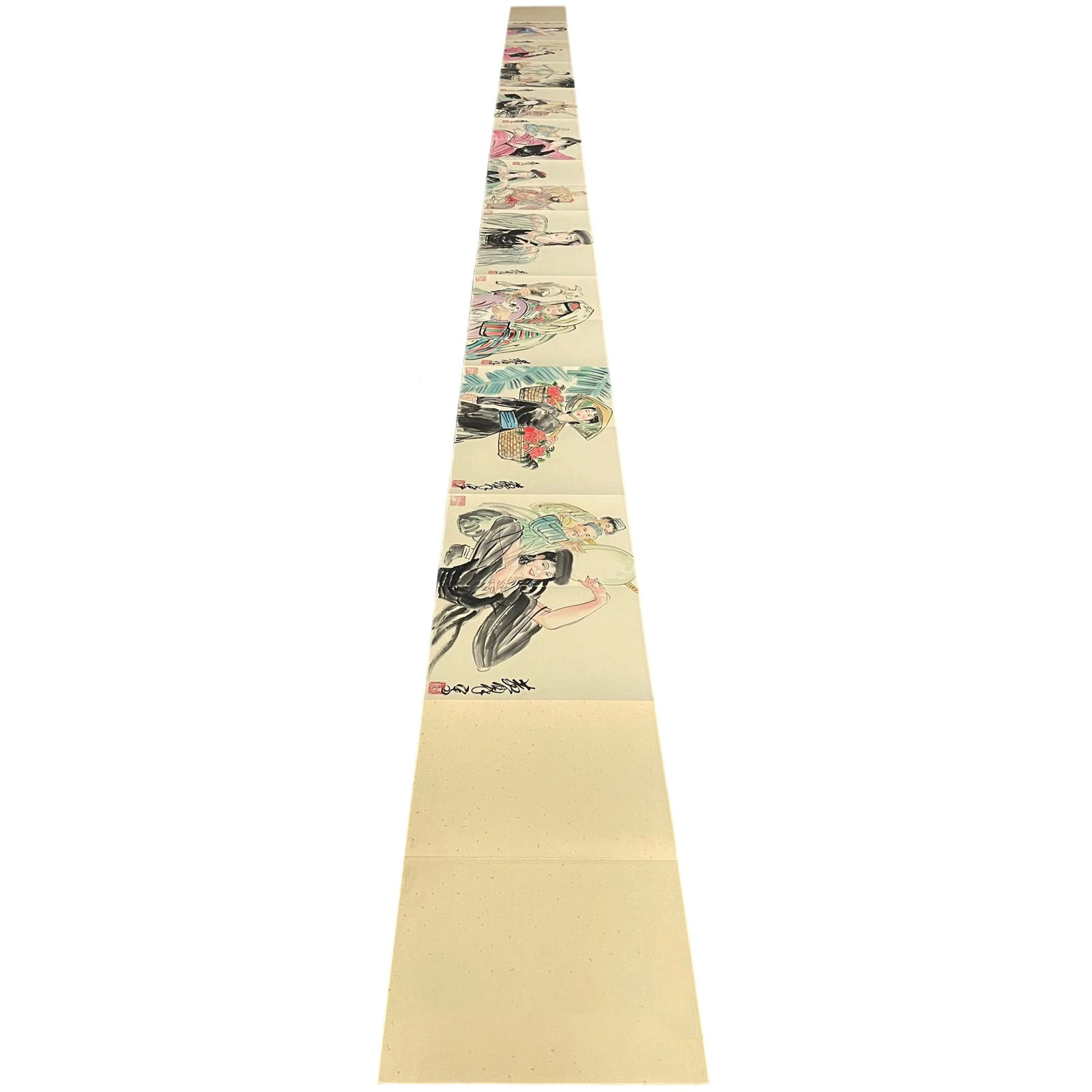 Huang Zhou Hand-painted Paper Album of Figures: This piece is by the renowned artist Huang Zhou, showcasing his superb painting skills and delicate depiction of human expressions. The paper material adds texture to the artwork, with vivid and lifel