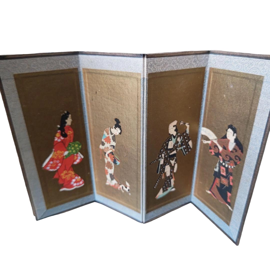 Miniature Folding Screen in Ukiyo-e Style, Four-Panel Folding Screen, Figure Painting (1 of 2)