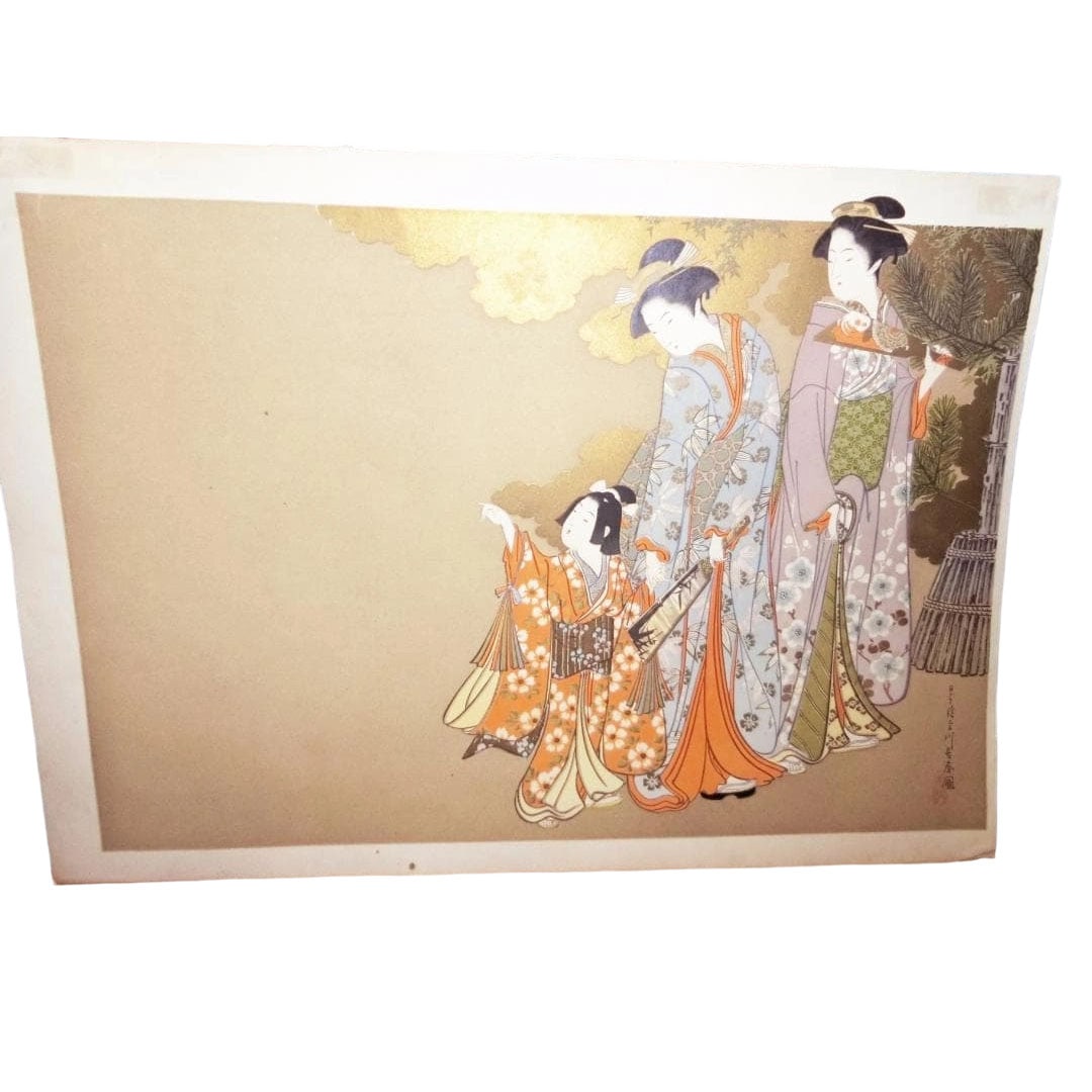 Ukiyo-e Bijin-ga Traditional Woodblock Print Meiin No. 1: This is a beautiful woodblock print depicted using traditional techniques, showcasing a woman dressed in a splendid kimono. Unused item. Form: Woodblock print Dimensions: 26cm x 36cm Identification Nu
