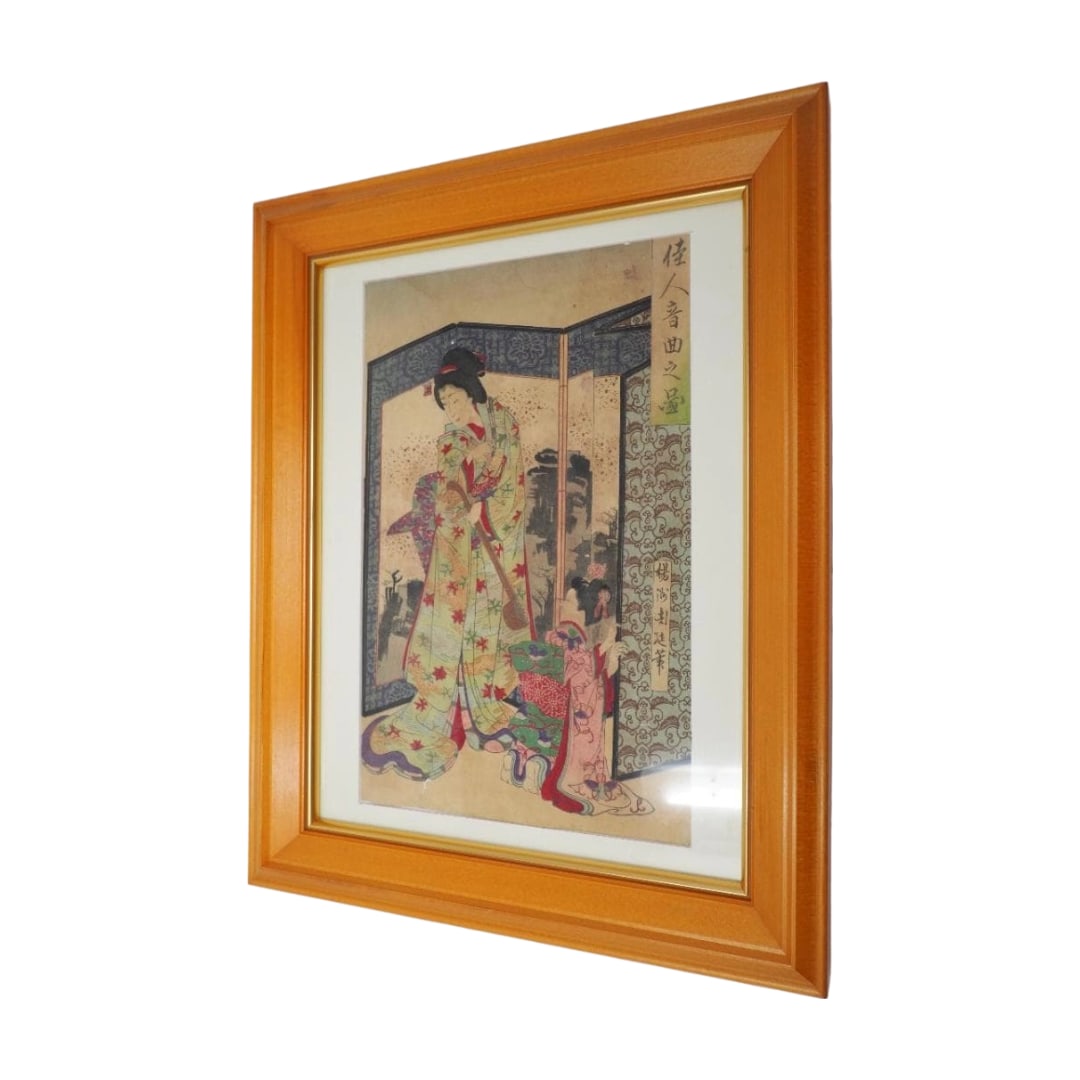 Ukiyo-e Nishiki-e "Kajin Onkyoku no Zu" by Tsukioka Yoshitoshi (Taiso Yoshitoshi) - Painting, Framed: Ukiyo-e Nishiki-e "Bijin Ongyoku no Zu" by Tsukioka Yoshitoshi (Taiso Yoshitoshi) Painting, Framed Dimensions 36.5cm x 45.5cm x Height 3cm No box or accessories are included, all items are as shown
