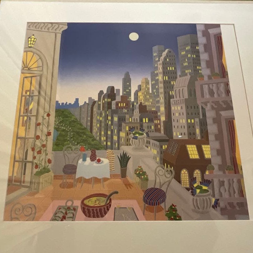 Thomas McKnight, Midtown: Thomas McKnight - Midtown This is "Midtown" by Thomas McKnight. The original frame was white, but overall it has slightly turned to a cream color. Thomas McKnight was born in 1941 in Lawrence,
