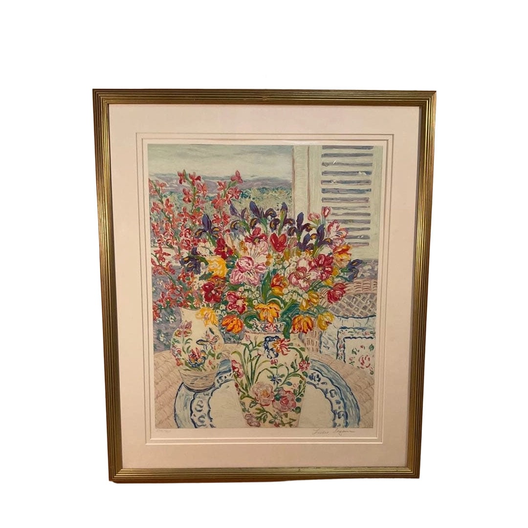 Leslie Sayre, "Iris Palette," Silkscreen Print, Hand-Signed, Numbered Edition: Title: Iris Palette, Artist: Leslie Sayer. Technique: Silkscreen Print, Frame Dimensions: Vertical 80cm x Horizontal 67cm. Condition: Good, with slight wear and repair marks on the frame. The work bea
